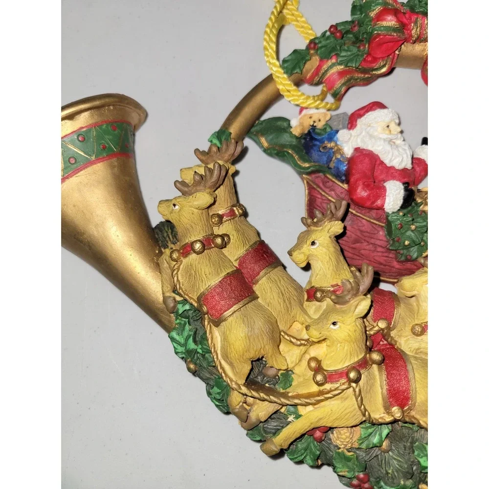 Vintage Christmas Trumpet‎ With Santa Reindeer Hanging Holiday Decor